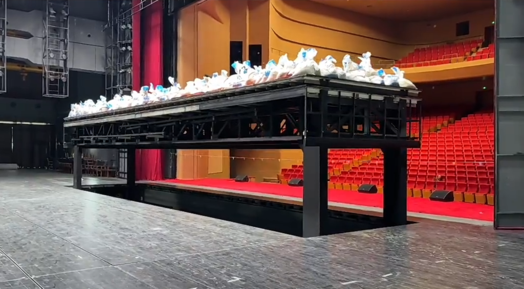 Raised stage lift platform in a theatre auditorium